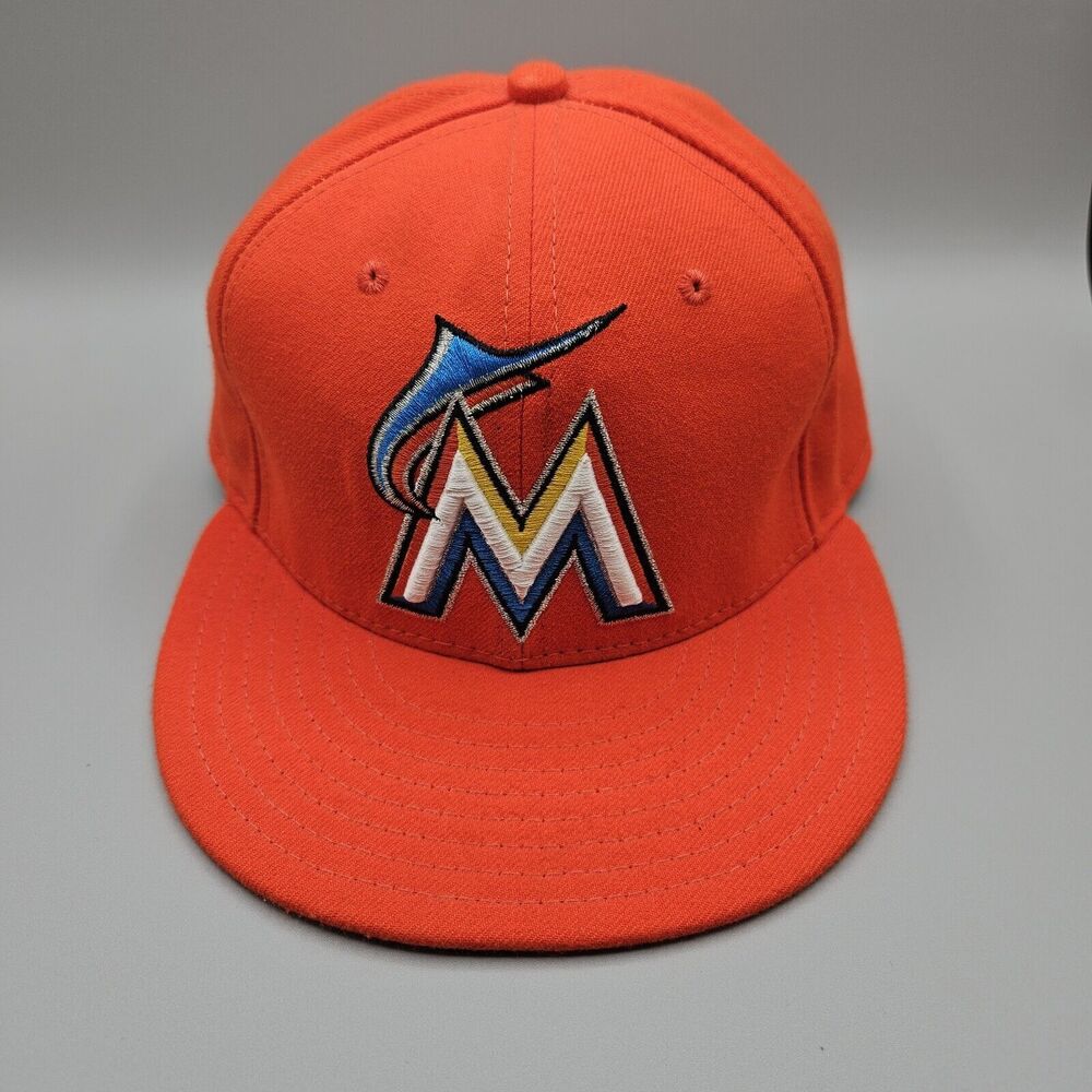 Miami Marlins Hat Cap Fitted Mens 7 1/4 New Era 59Fifty‎ Official On Field Cap